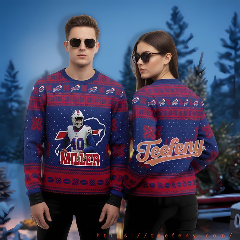 Buffalo Bills Von Miller Signature Blue Best Ugly Christmas Sweaters