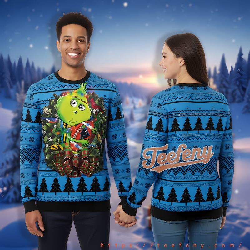 Carolina Panthers Baby Grinch Blue Mens Xmas Sweaters