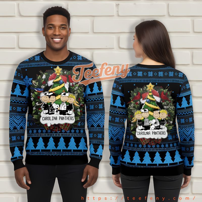 Carolina Panthers Charlie Brown Snoopy Blue Christmas Sweater The Office Carolina Panthers Charlie Brown Snoopy Blue Christmas Sweater The Office
