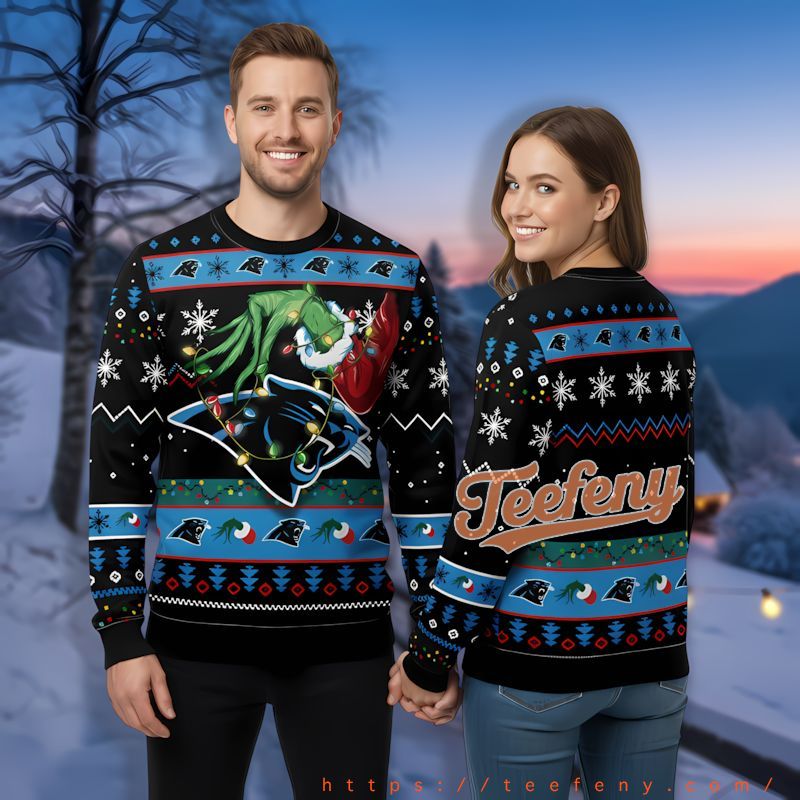 Carolina Panthers Grinch Hand Black Ugly Xmas Sweater Party