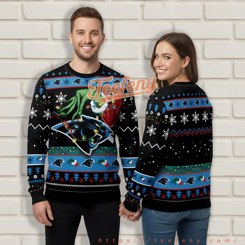 Carolina Panthers Grinch Hand Black Ugly Xmas Sweater Party Carolina Panthers Grinch Hand Black Ugly Xmas Sweater Party