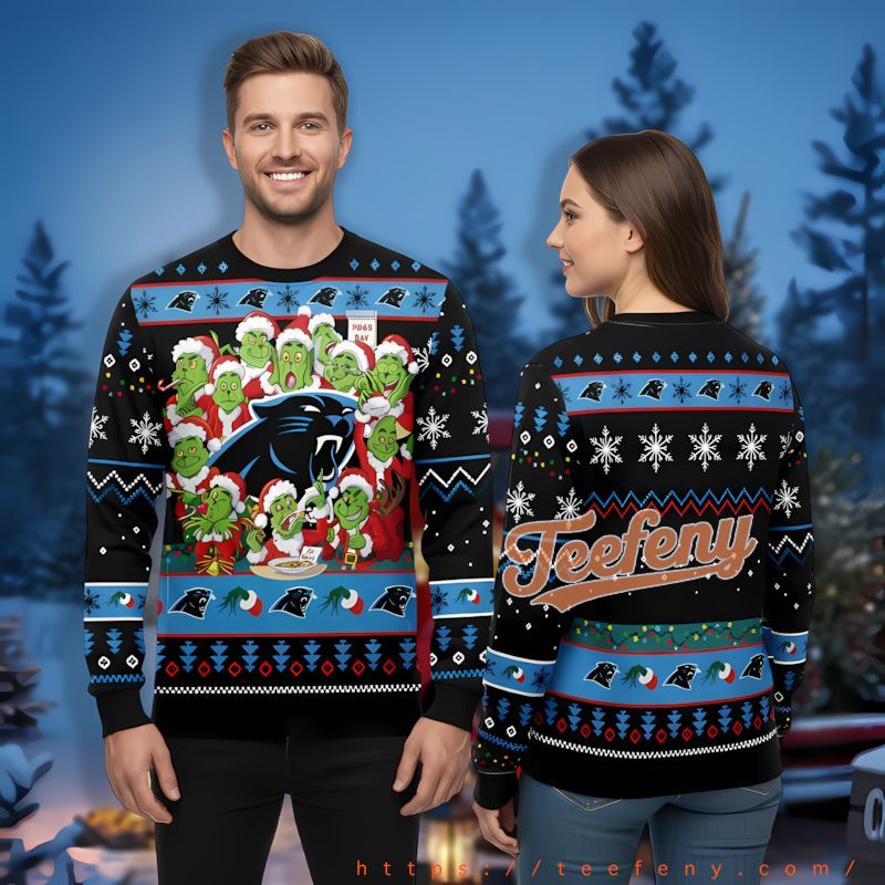 Carolina Panthers Grinch Santa Claus Black Funny Ugly Christmas Sweater