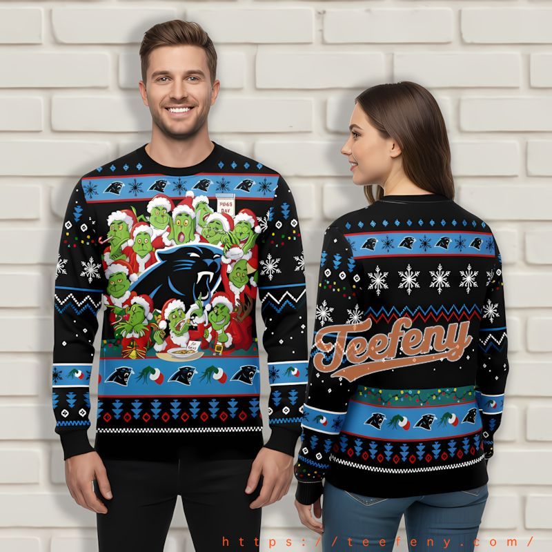 Carolina Panthers Grinch Santa Claus Black Funny Ugly Christmas Sweater Carolina Panthers Grinch Santa Claus Black Funny Ugly Christmas Sweater