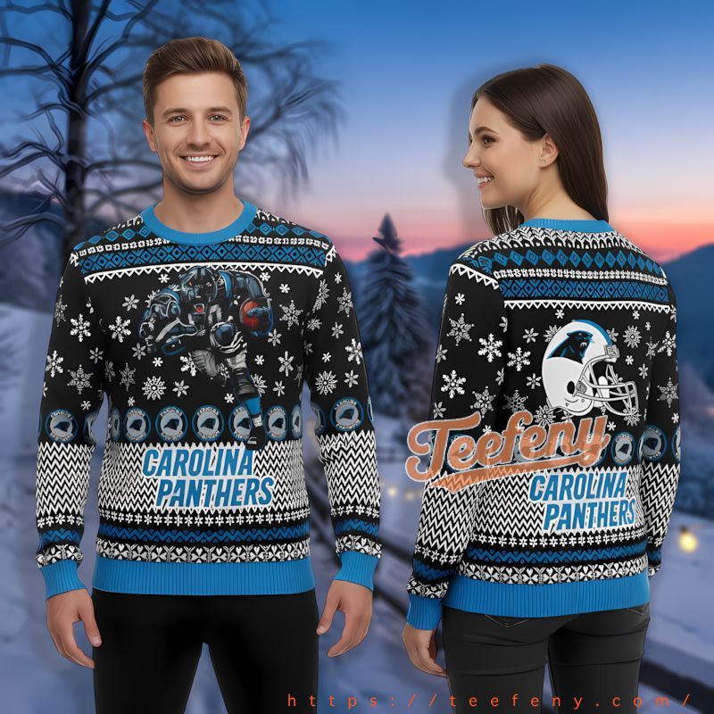 Carolina Panthers Mascot Blue Funny Xmas Sweaters