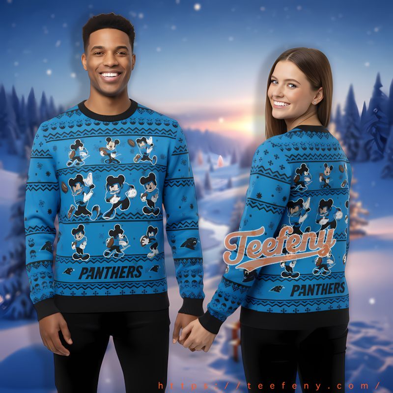 Carolina Panthers Mickey Player Blue Ugliest Xmas Sweater