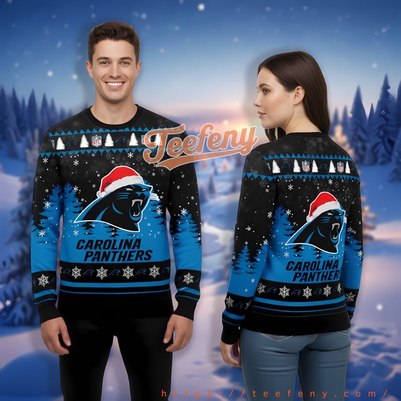 Carolina Panthers Santa Hat Blue Funny Christmas Pullover