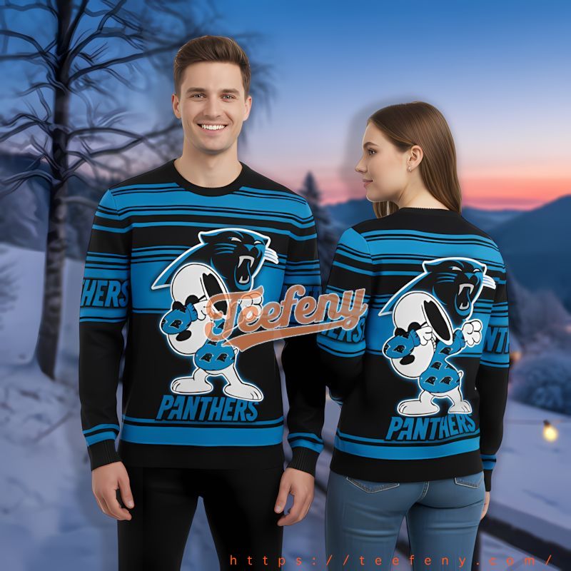 Carolina Panthers Snoopy Dabbing Blue Tackiest Christmas Sweater