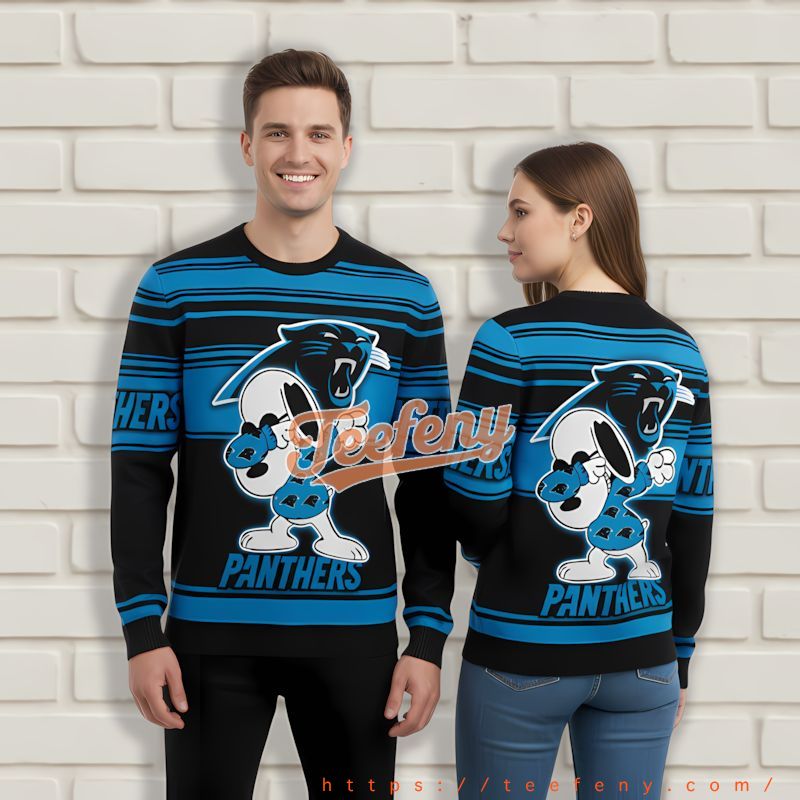 Carolina Panthers Snoopy Dabbing Blue Tackiest Christmas Sweater Carolina Panthers Snoopy Dabbing Blue Tackiest Christmas Sweater