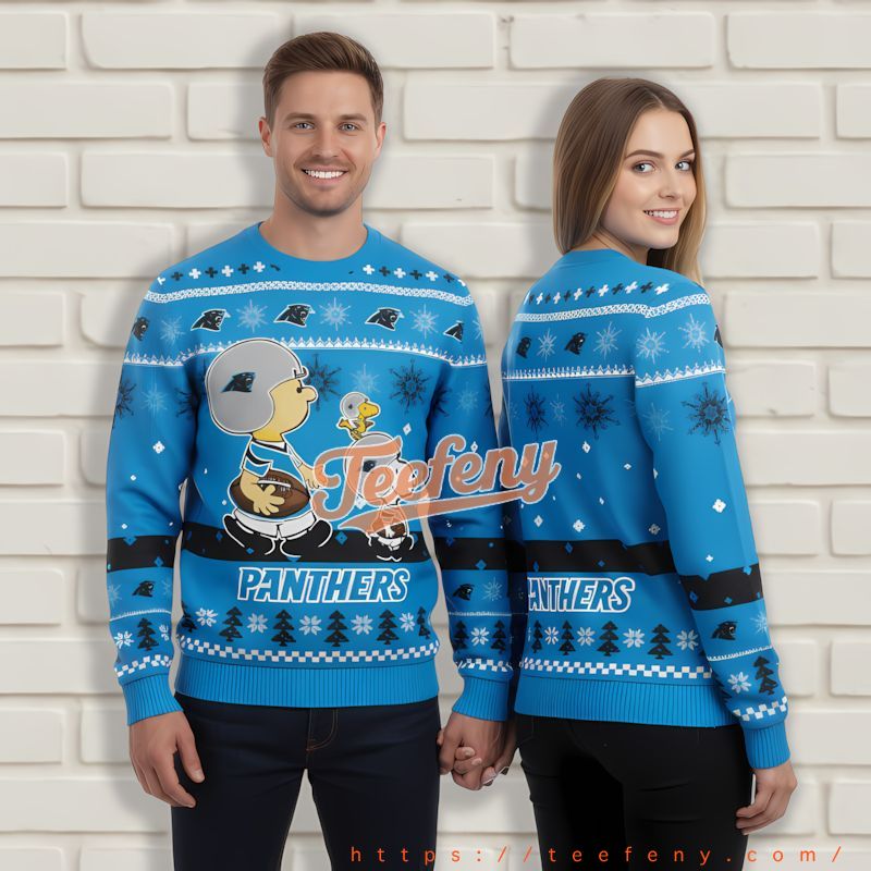 Charlie Brown Snoopy Carolina Panthers Blue Family Christmas Sweaters Charlie Brown Snoopy Carolina Panthers Blue Family Christmas Sweaters
