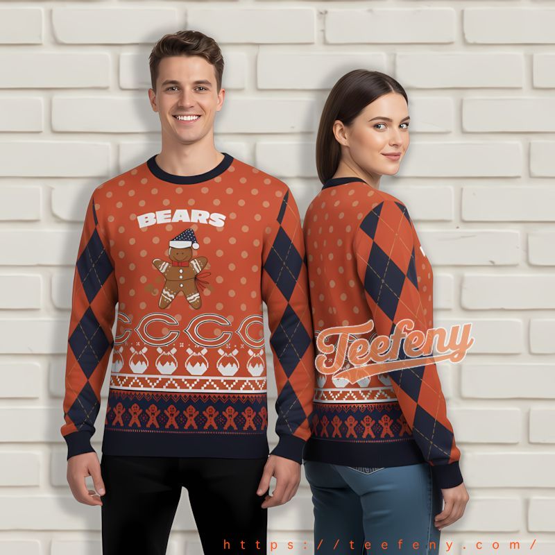 Chicago Bears Gingerbread Blue Orange 5Xl Ugly Christmas Sweater Chicago Bears Gingerbread Blue Orange 5Xl Ugly Christmas Sweater