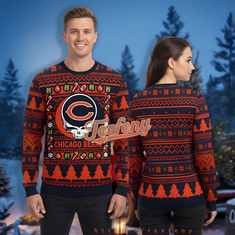 Chicago Bears Grateful Dead Blue Orange Holiday Sweaters For Men