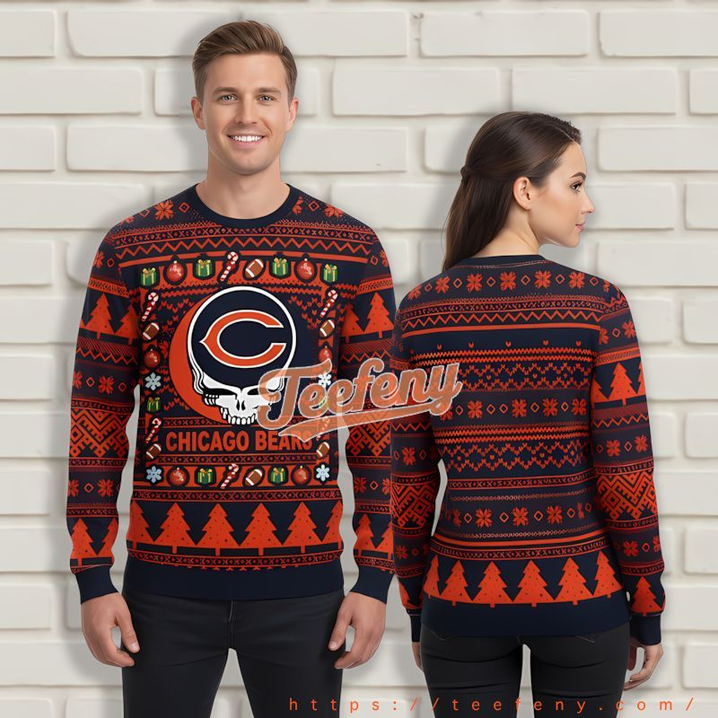 Chicago Bears Grateful Dead Blue Orange Holiday Sweaters For Men Chicago Bears Grateful Dead Blue Orange Holiday Sweaters For Men