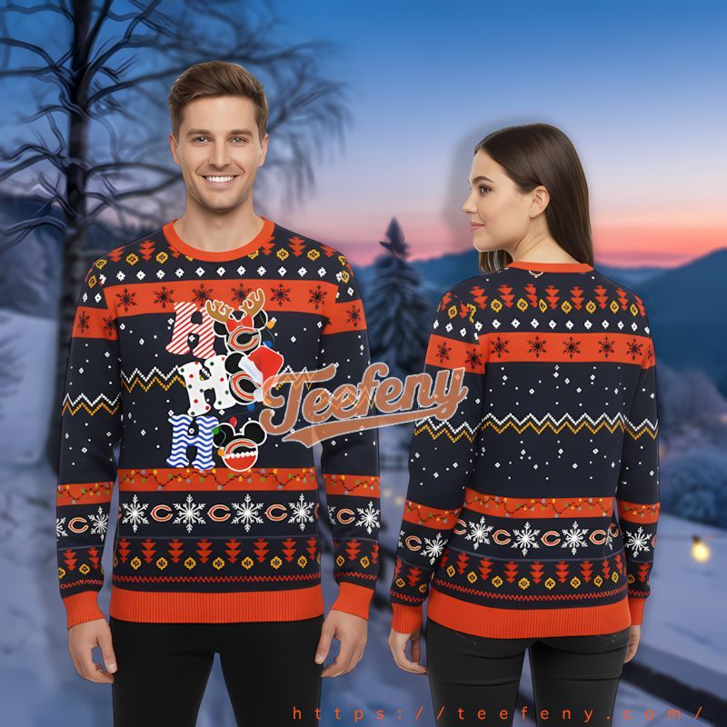 Chicago Bears Hohoho Mickey Blue Orange Mens Ugly Christmas Sweater