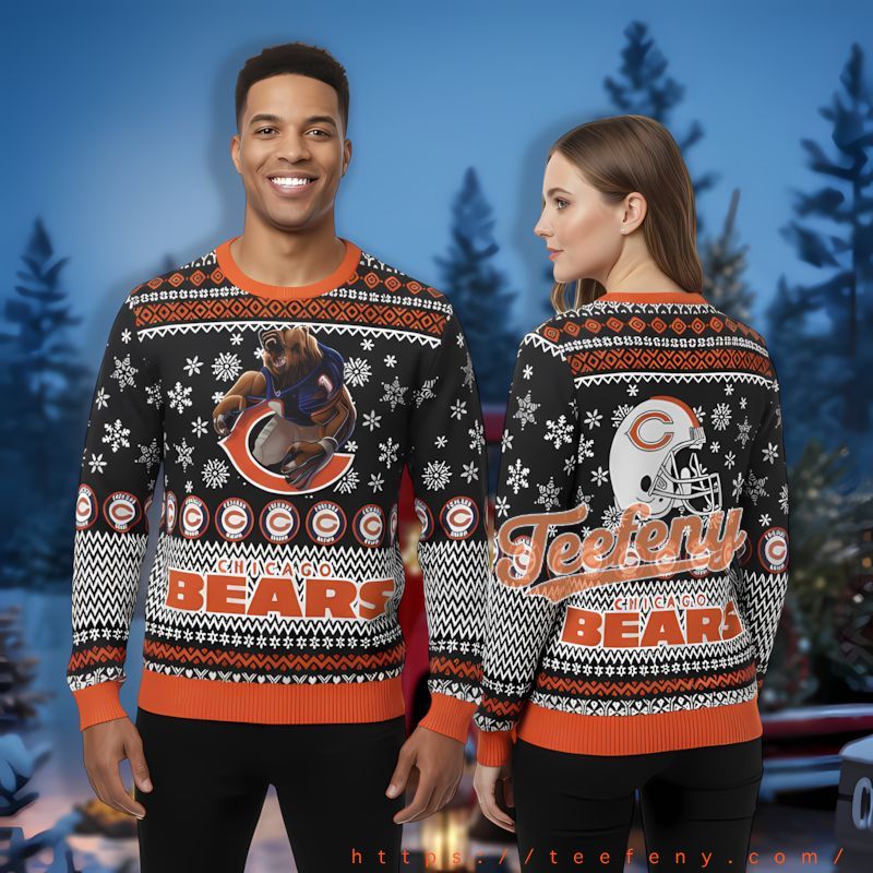 Chicago Bears Mascot Black Orange Funny Xmas Sweaters