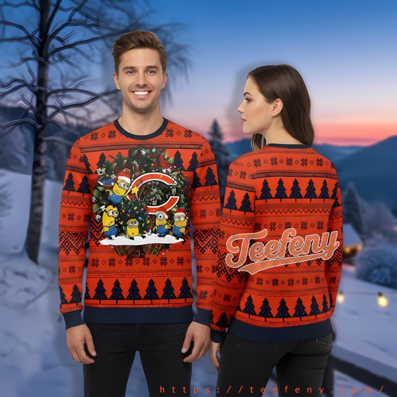 Chicago Bears Minion Blue Orange Holiday Sweaters For Men