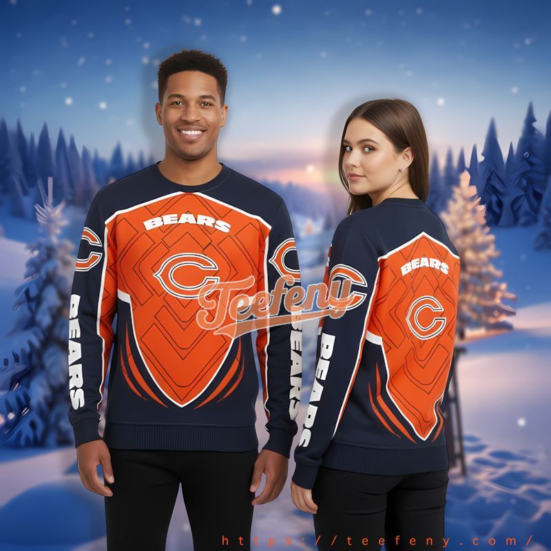 Chicago Bears Orange Blue Ugly Christmas Sweaters For Sale