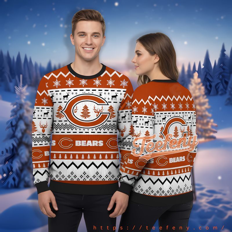 Chicago Bears Orange White Ugly Sweater Party