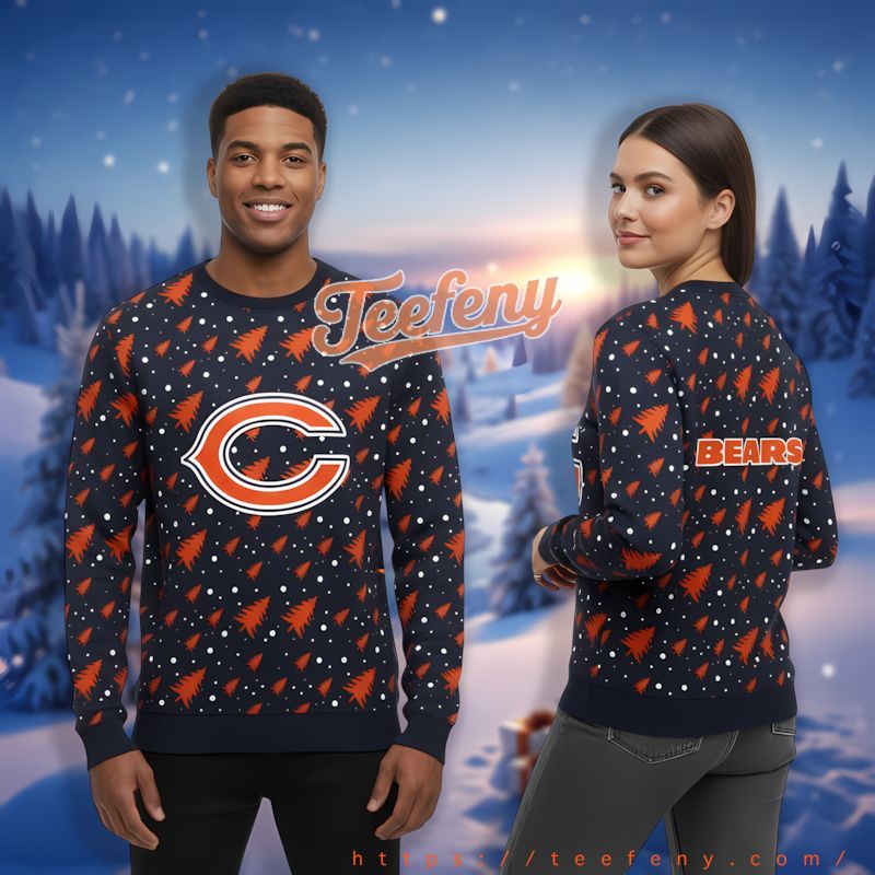 Chicago Bears Pine Tree Blue Orange Best Ugly Christmas Sweaters
