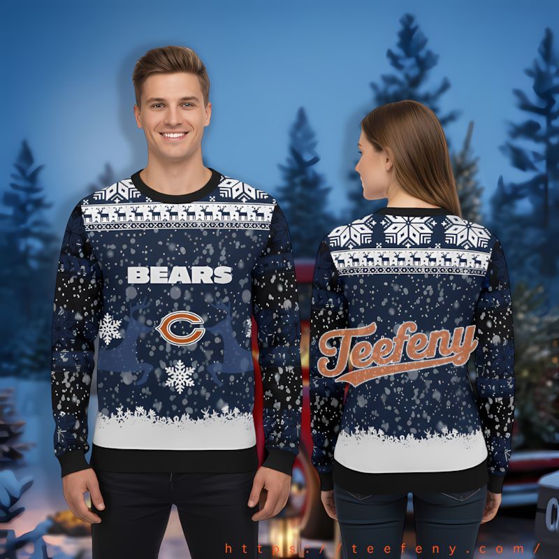 Chicago Bears Reindeer Blue White Ugly Christmas Sweaters For Sale