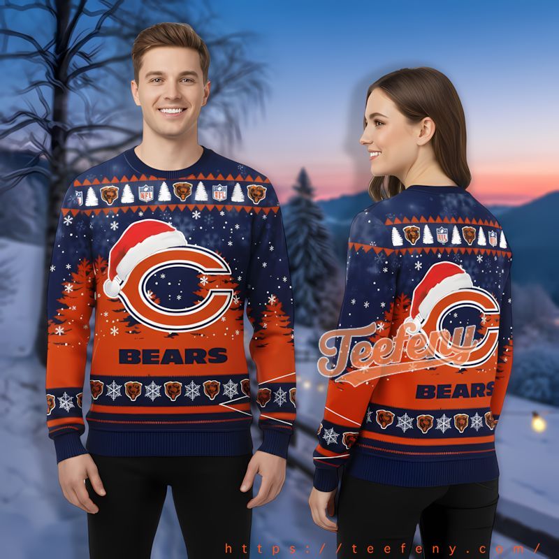 Chicago Bears Santa Blue Orange Ugliest Xmas Sweater