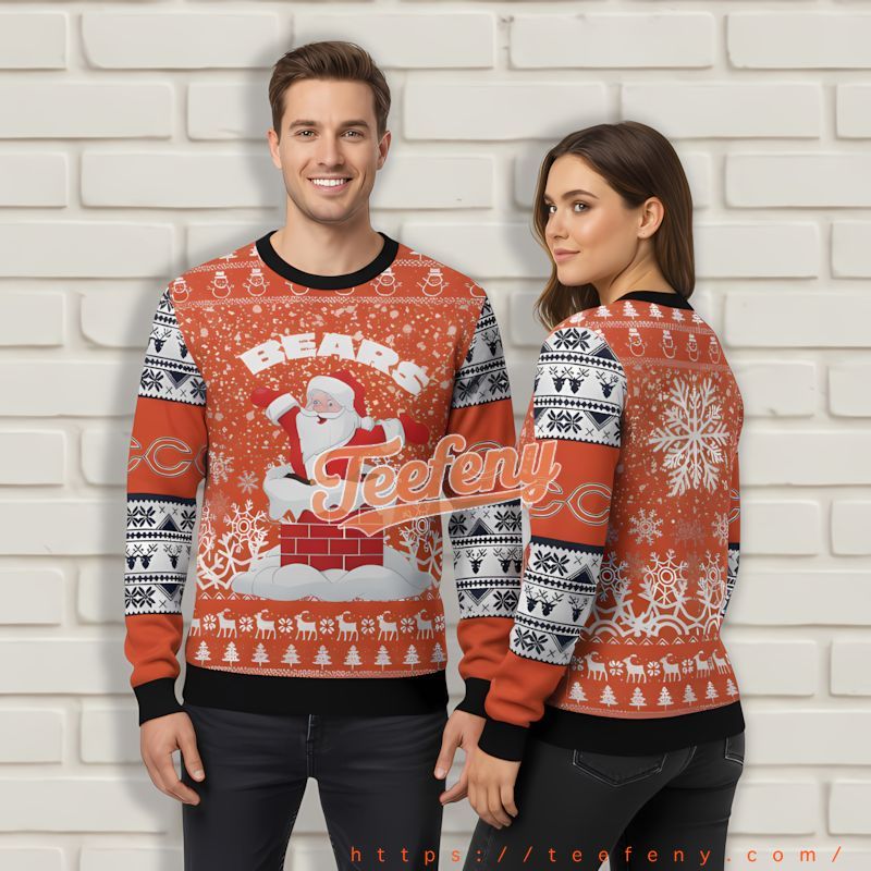 Chicago Bears Santa Claus Black Orange Beautiful Christmas Sweaters Chicago Bears Santa Claus Black Orange Beautiful Christmas Sweaters