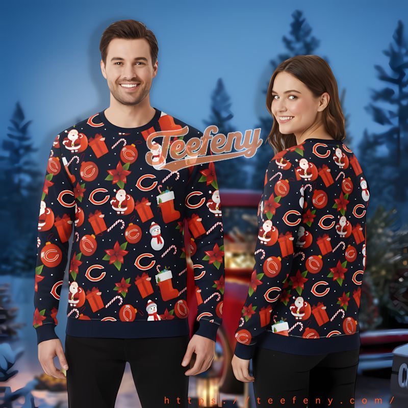 Chicago Bears Santa Claus Snowman Black Most Ugly Christmas Sweater