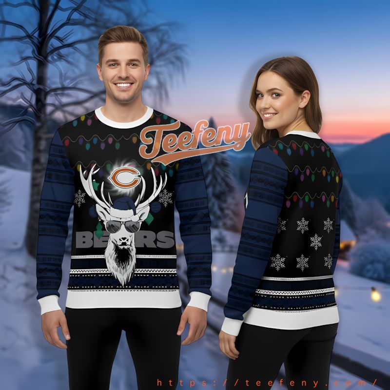 Chicago Bears Santa Reindeer Blue White Ugly Sweater Womens