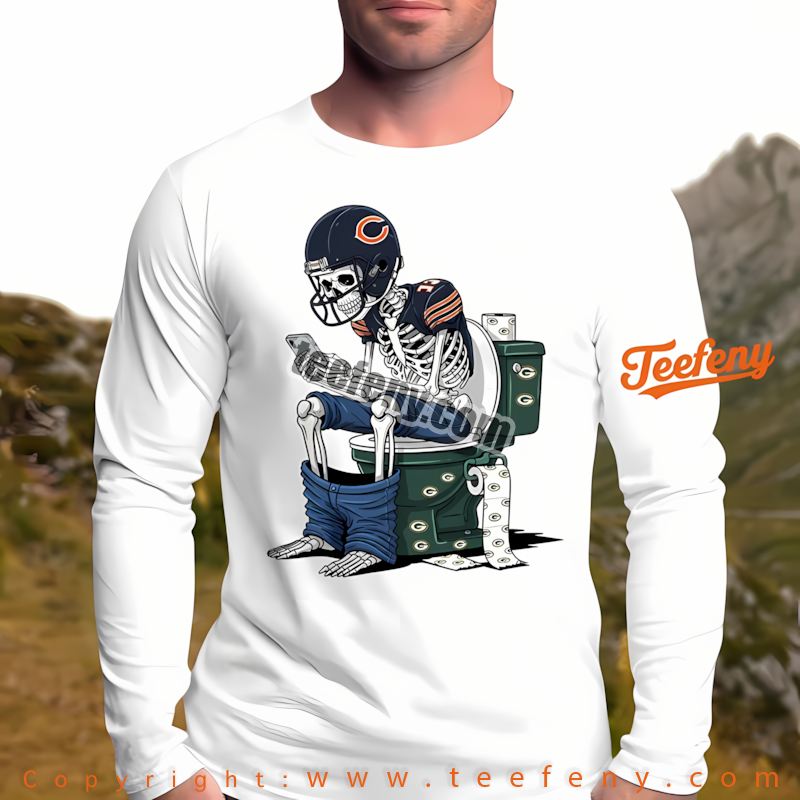 Chicago Bears Skeleton Toilet Green Bay Packers Rivalry Long Sleeve Men Chicago Bears Skeleton Toilet Green Bay Packers Rivalry Long Sleeve Men