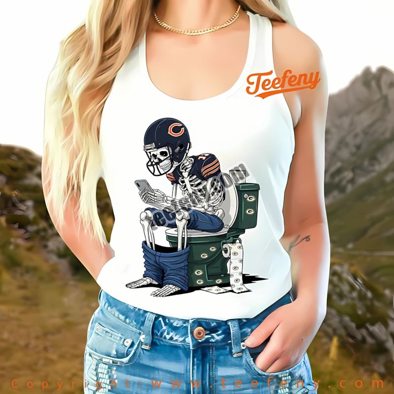 Chicago Bears Skeleton Toilet Green Bay Packers Rivalry Tanktop Men Chicago Bears Skeleton Toilet Green Bay Packers Rivalry Tanktop Men