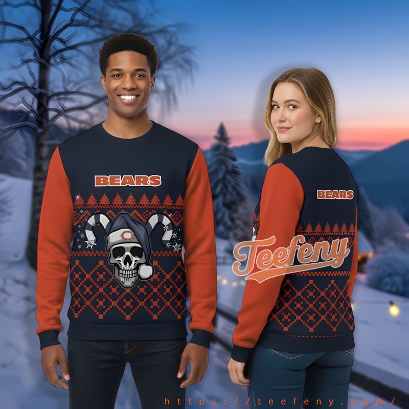Chicago Bears Skull Candy Orange Blue Ugly Sweater Womens