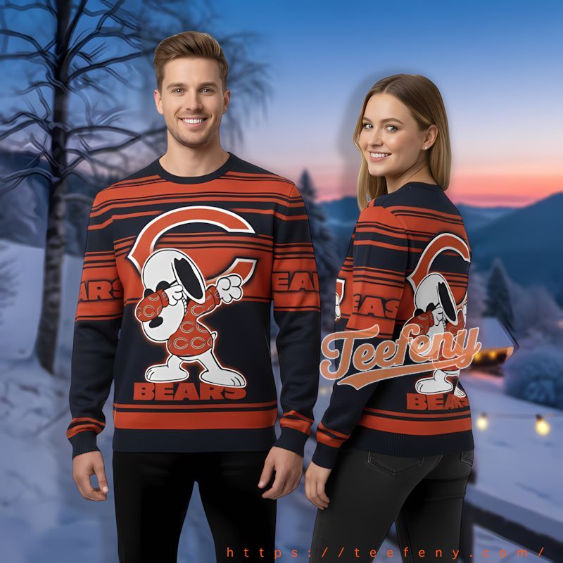 Chicago Bears Snoopy Blue Orange Ugly Sweater Party