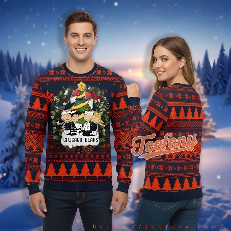 Chicago Bears Snoopy Charlie Brown Blue Orange Beautiful Christmas Sweaters