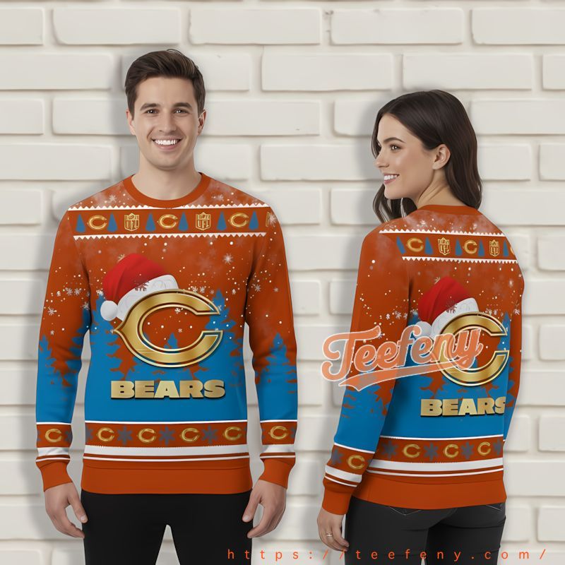Chicago Bears Wearing Santa Hat Blue Orange Best Ugly Christmas Sweaters Chicago Bears Wearing Santa Hat Blue Orange Best Ugly Christmas Sweaters