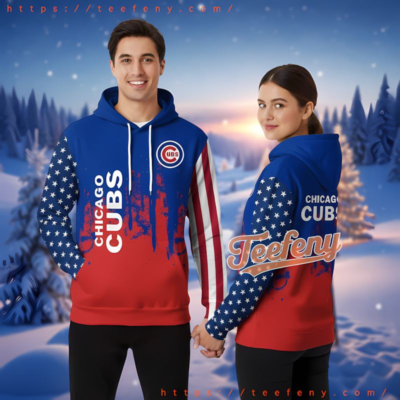 Chicago Cubs American Flag Blue Zip Up 3D Hoodie