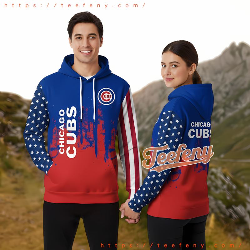 Chicago Cubs American Flag Blue Zip Up 3D Hoodie Chicago Cubs American Flag Blue Zip Up 3D Hoodie