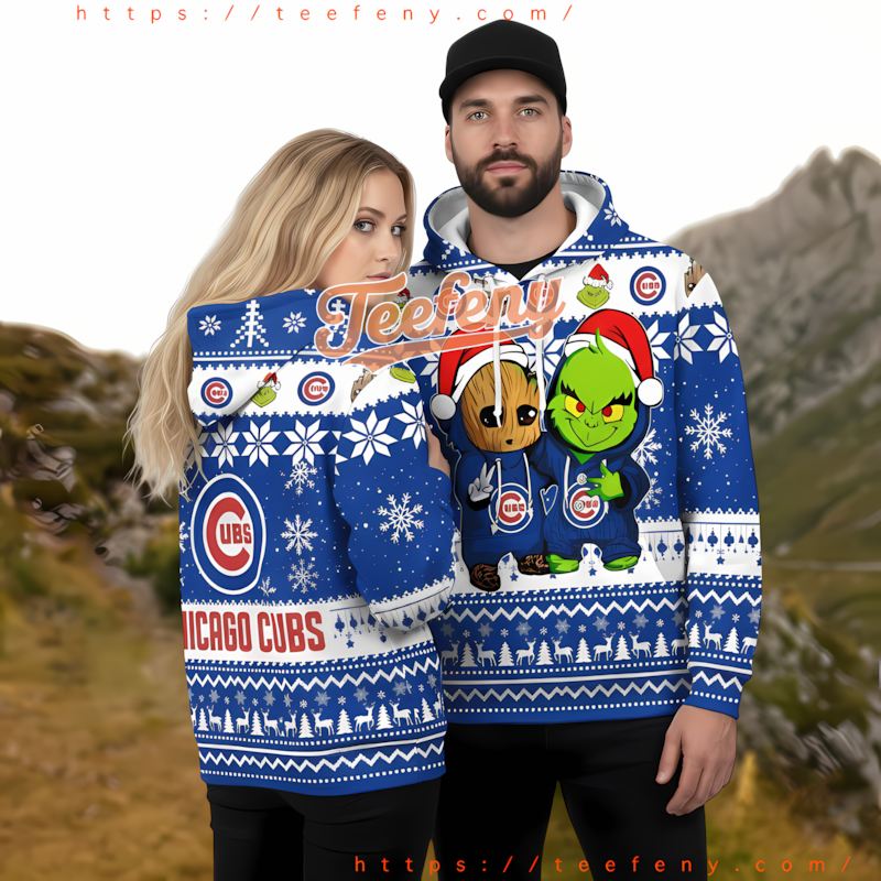 Chicago Cubs Baby Groot Grinch Blue Womens 3D Hoodie Chicago Cubs Baby Groot Grinch Blue Womens 3D Hoodie