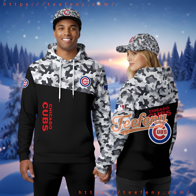 Chicago Cubs Camo Veteran Black Youth 3D Hoodie