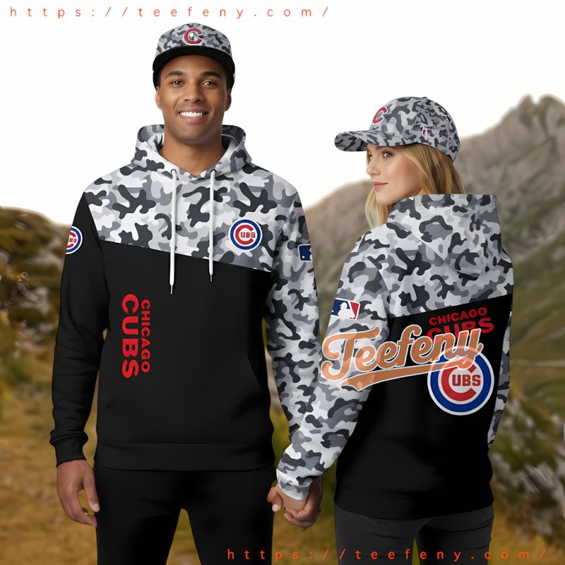 Chicago Cubs Camo Veteran Black Youth 3D Hoodie Chicago Cubs Camo Veteran Black Youth 3D Hoodie