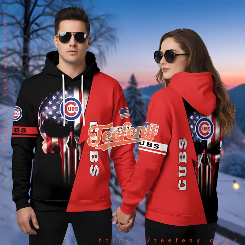 Chicago Cubs Flag Skull Red Youth 3D Hoodie
