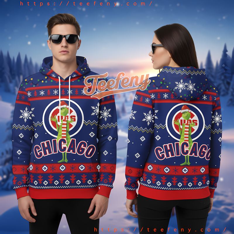 Chicago Cubs Grinch Christmas Blue Ugly Printed 3D Hoodie