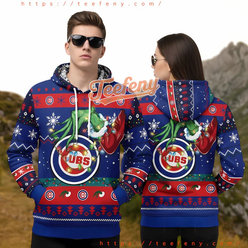 Chicago Cubs Grinch Christmas Lights Blue Ugly Mens 3D Hoodie Chicago Cubs Grinch Christmas Lights Blue Ugly Mens 3D Hoodie