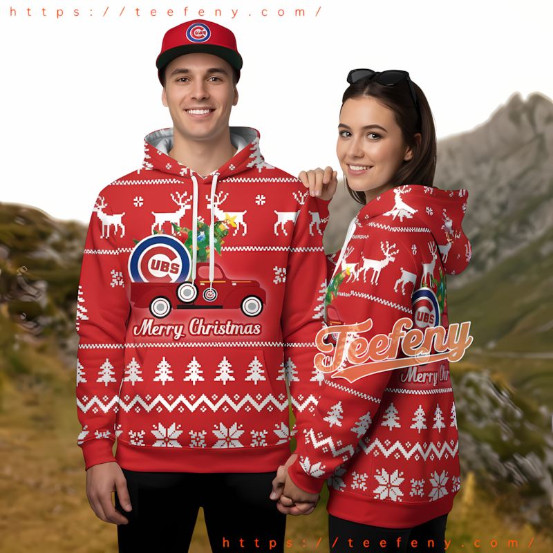 Chicago Cubs Merry Christmas Red Truck Red Mens 3D Hoodie Chicago Cubs Merry Christmas Red Truck Red Mens 3D Hoodie