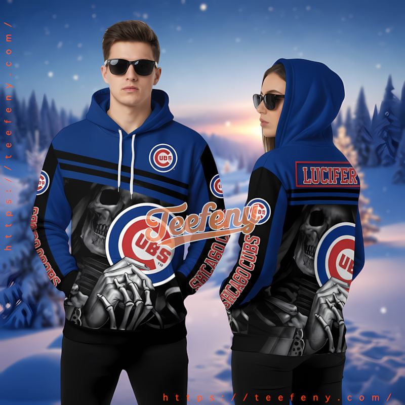 Chicago Cubs Personalized Skeleton Horror Blue Womens 3D Hoodie