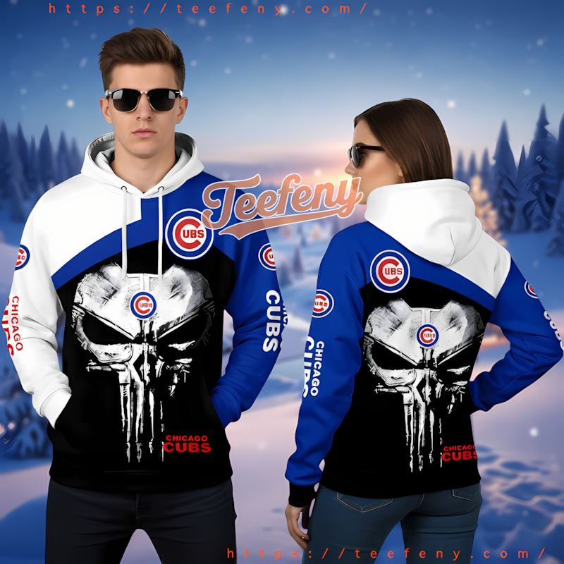 Chicago Cubs Punisher Skull Blue Mens 3D Hoodie