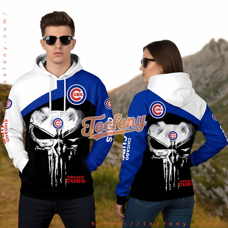 Chicago Cubs Punisher Skull Blue Mens 3D Hoodie Chicago Cubs Punisher Skull Blue Mens 3D Hoodie