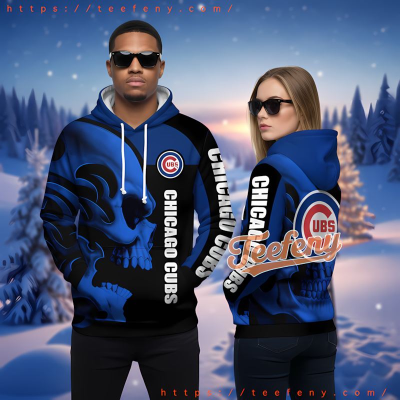 Chicago Cubs Skull Baseball Blue 3D Hoodie For Sale