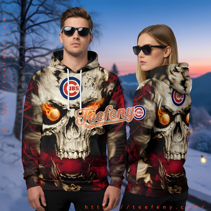 Chicago Cubs Skull Flame Halloween Printed 3D Hoodie
