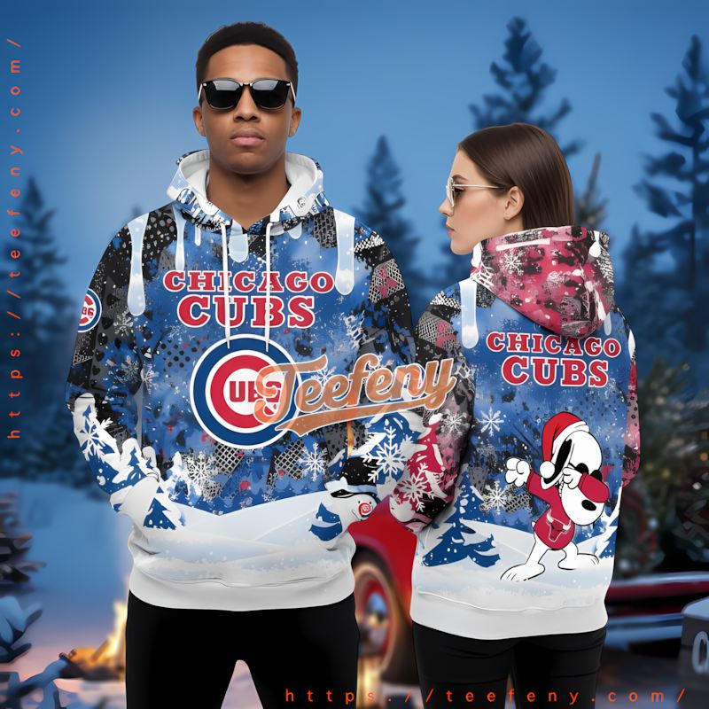 Chicago Cubs Snoopy Dabbing Christmas Blue Printed 3D Hoodie