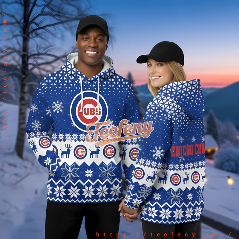 Chicago Cubs Snowflake Christmas Blue Womens 3D Hoodie