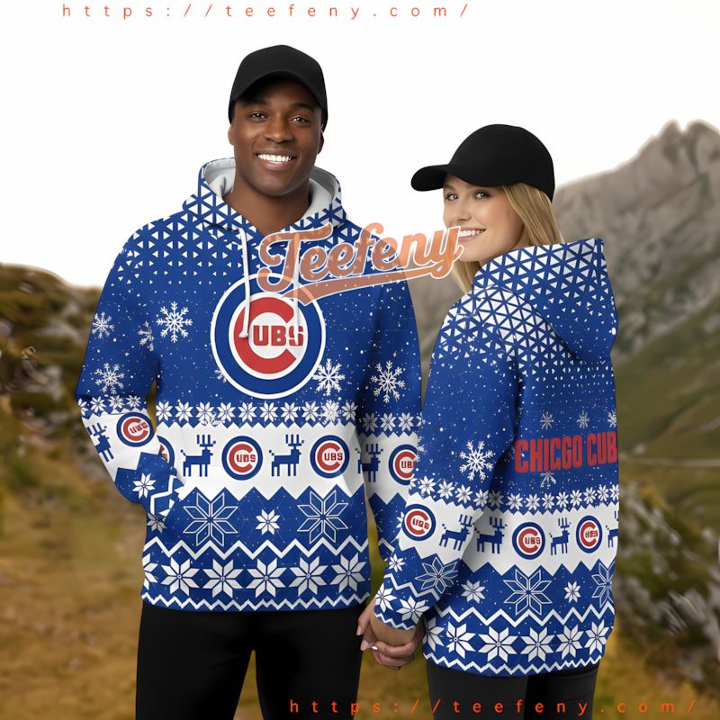 Chicago Cubs Snowflake Christmas Blue Womens 3D Hoodie Chicago Cubs Snowflake Christmas Blue Womens 3D Hoodie